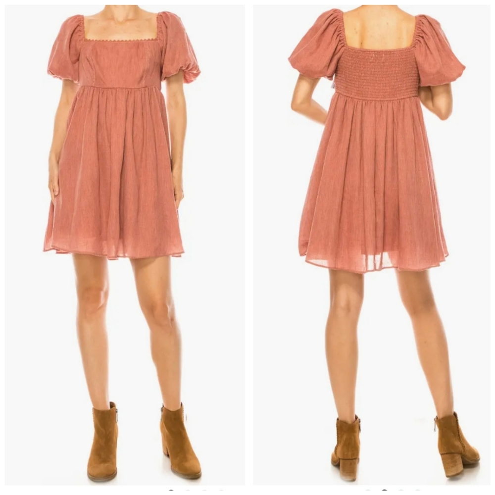 A Collective Story Baby Doll Puff Sleeve Dress  Dusty Apricot Size Large